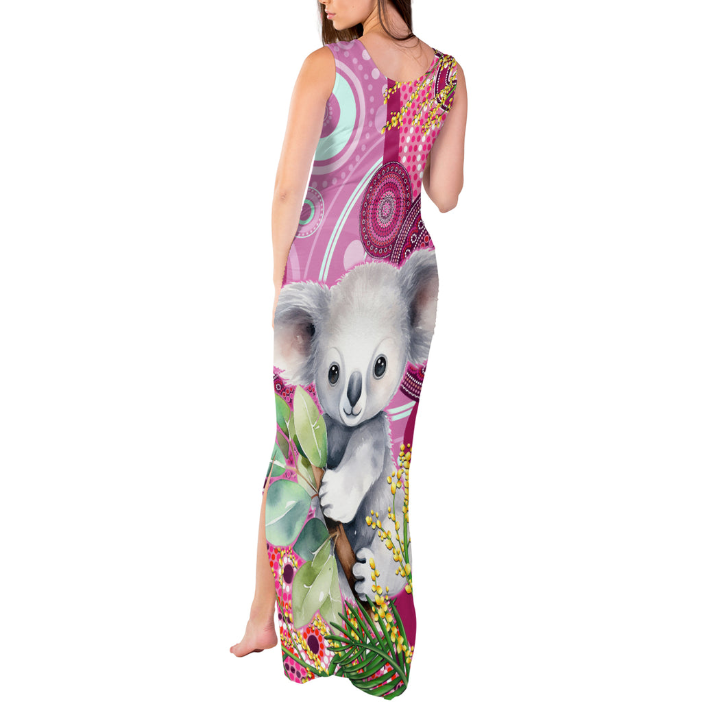 personalised-australia-tank-maxi-dress-cute-koala-with-golden-wattle-indigenous-art
