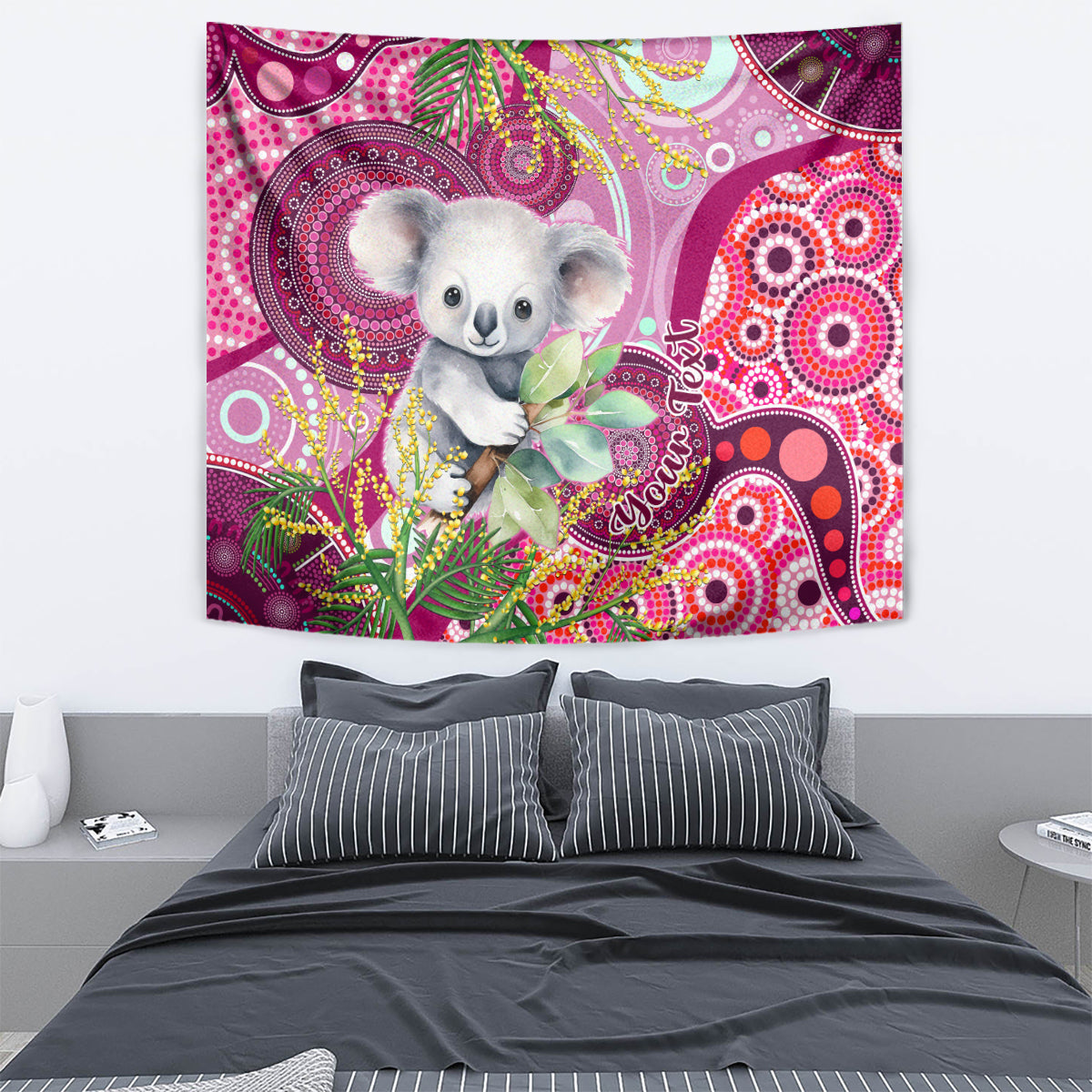 personalised-australia-tapestry-cute-koala-with-golden-wattle-indigenous-art
