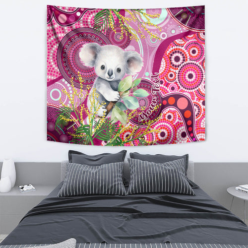 personalised-australia-tapestry-cute-koala-with-golden-wattle-indigenous-art