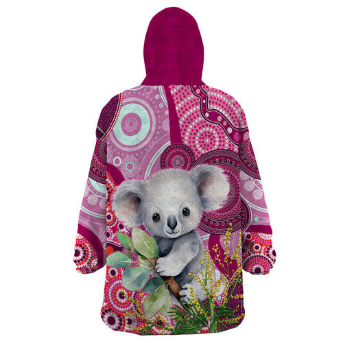 personalised-australia-wearable-blanket-hoodie-cute-koala-with-golden-wattle-indigenous-art