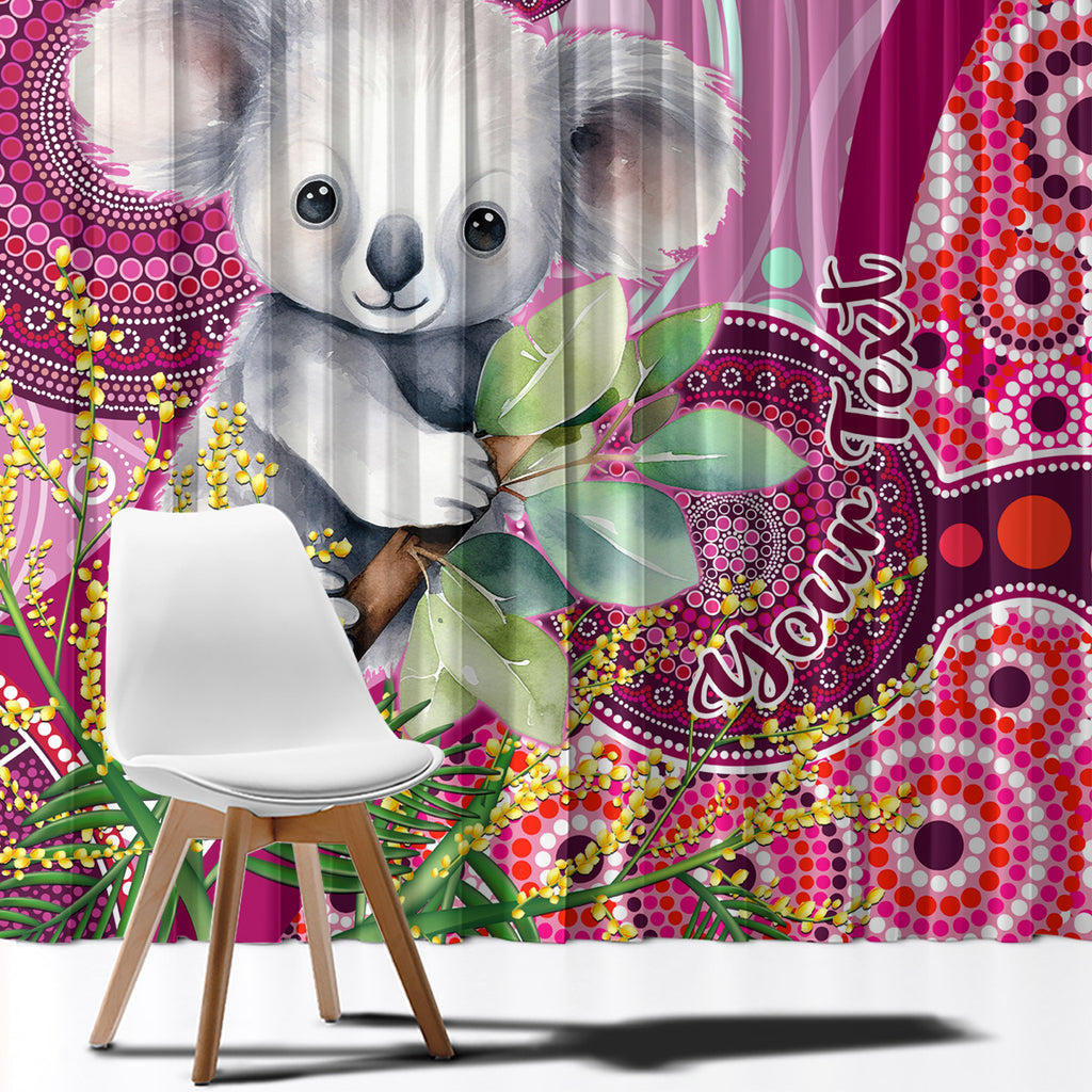personalised-australia-window-curtain-cute-koala-with-golden-wattle-indigenous-art