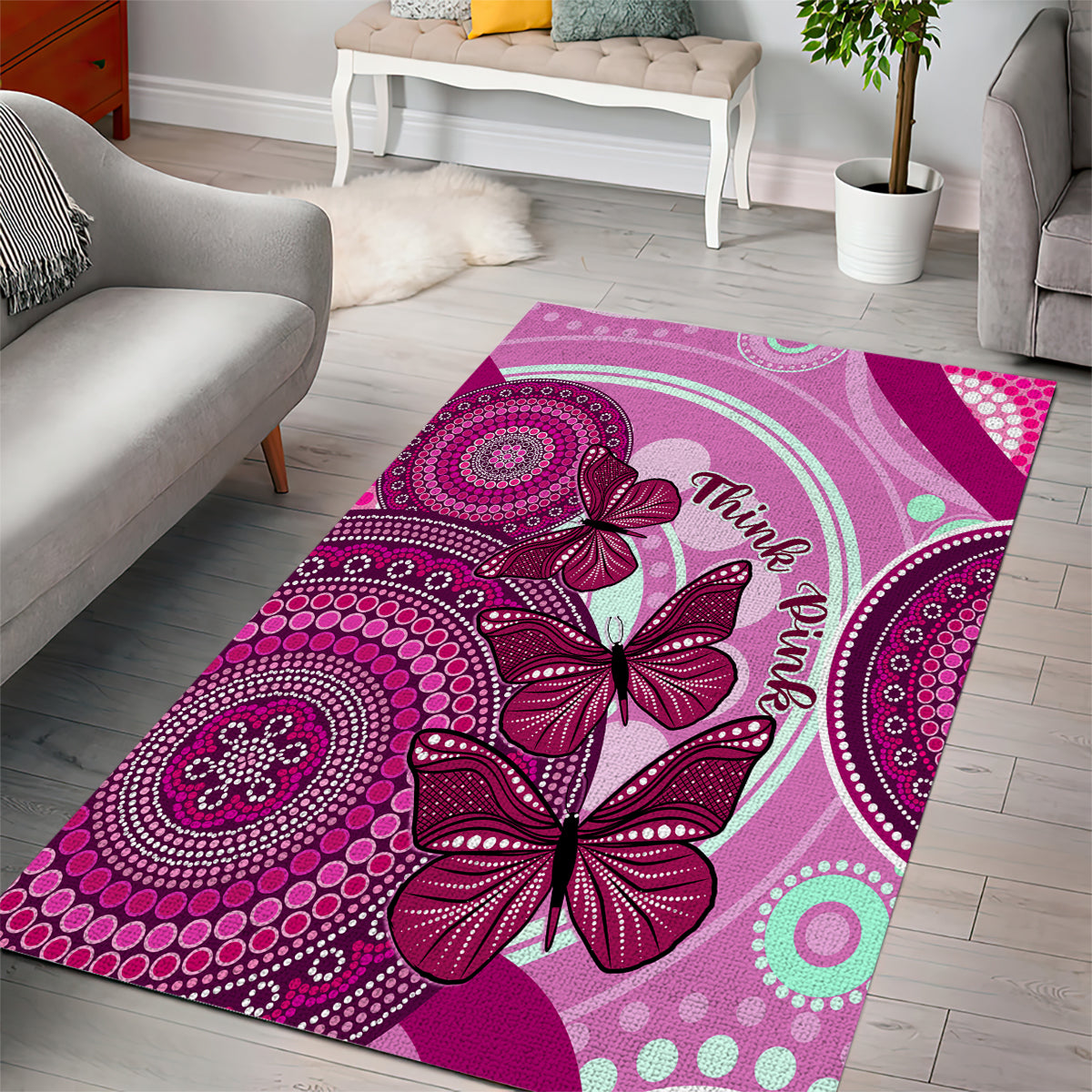 australia-breast-cancer-area-rug-indigenous-butterfly-no-one-fights-alone