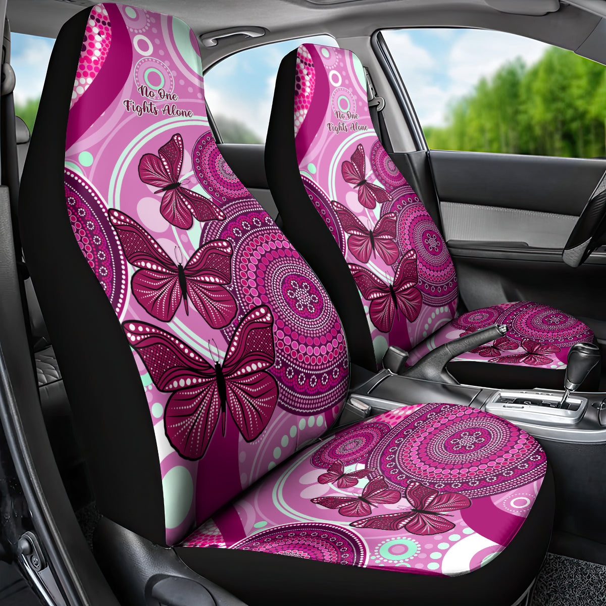 australia-breast-cancer-car-seat-cover-indigenous-butterfly-no-one-fights-alone