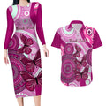 australia-breast-cancer-couples-matching-long-sleeve-bodycon-dress-and-hawaiian-shirt-indigenous-butterfly-no-one-fights-alone