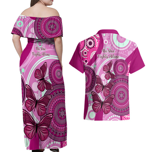 australia-breast-cancer-couples-matching-off-shoulder-maxi-dress-and-hawaiian-shirt-indigenous-butterfly-no-one-fights-alone