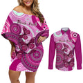 australia-breast-cancer-couples-matching-off-shoulder-short-dress-and-long-sleeve-button-shirts-indigenous-butterfly-no-one-fights-alone