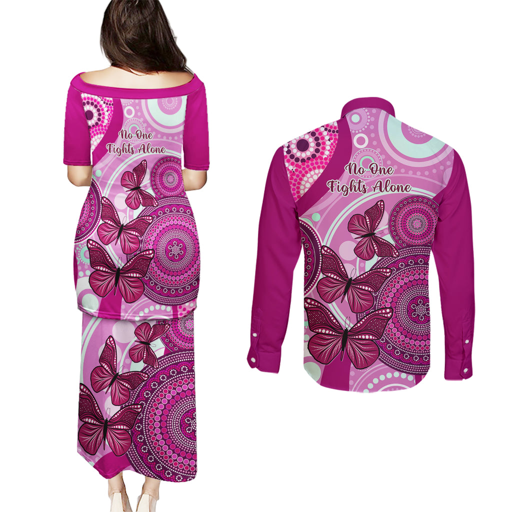 australia-breast-cancer-couples-matching-puletasi-dress-and-long-sleeve-button-shirts-indigenous-butterfly-no-one-fights-alone