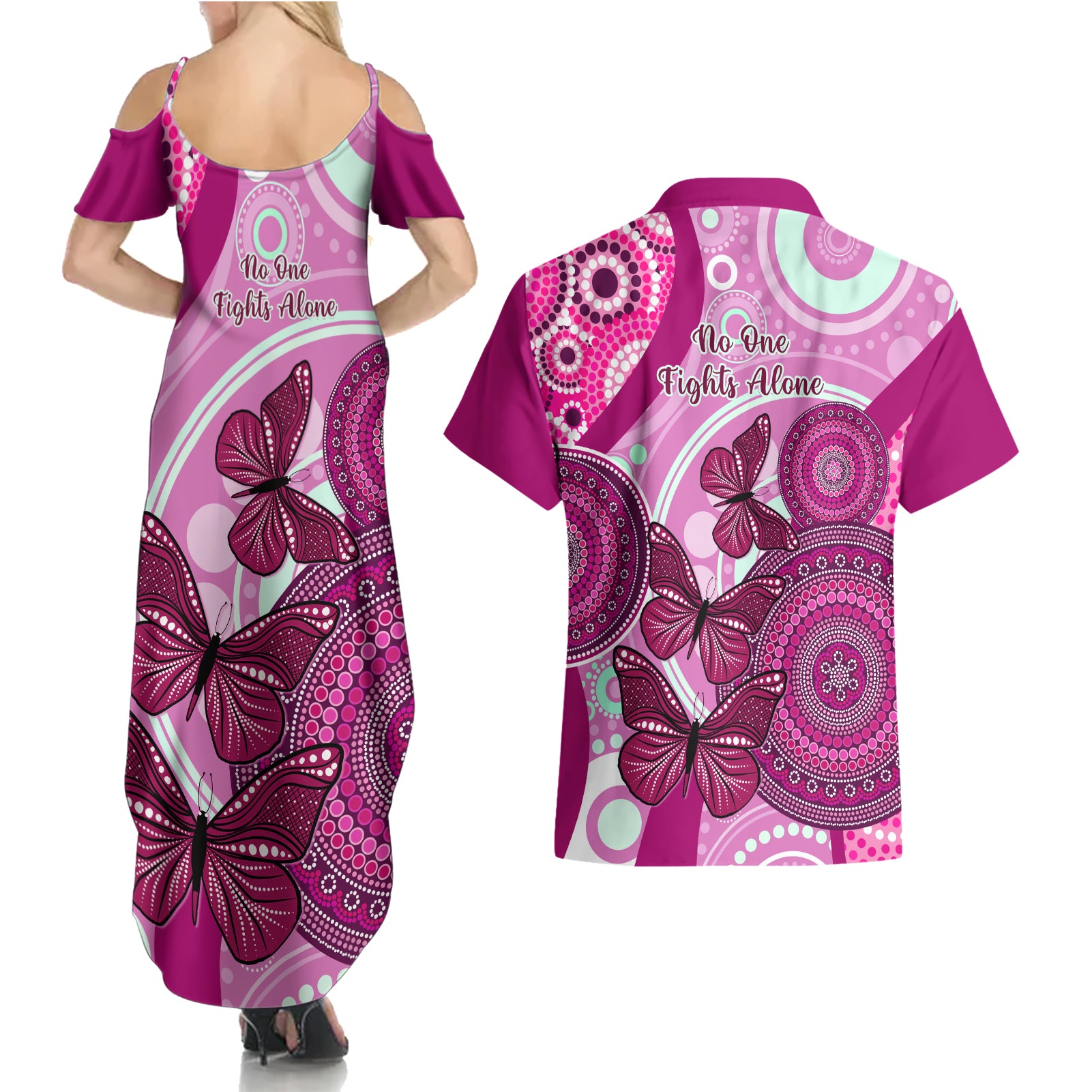 australia-breast-cancer-couples-matching-summer-maxi-dress-and-hawaiian-shirt-indigenous-butterfly-no-one-fights-alone