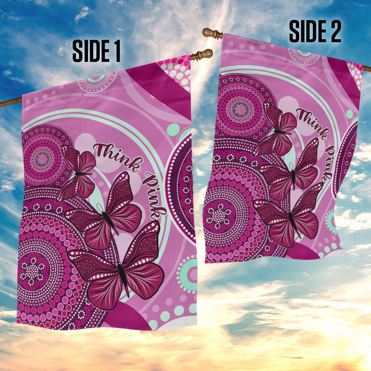 australia-breast-cancer-garden-flag-indigenous-butterfly-no-one-fights-alone