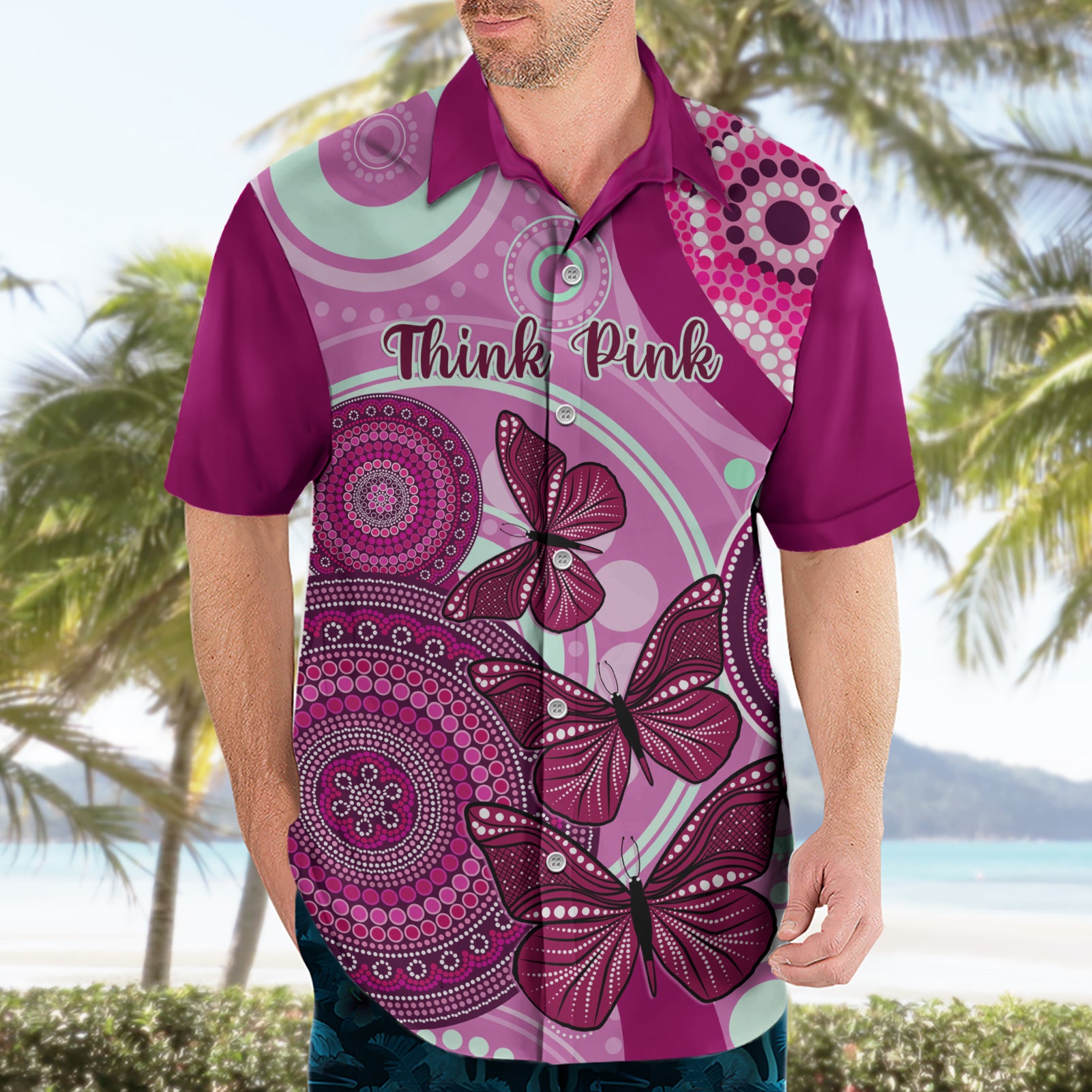 australia-breast-cancer-hawaiian-shirt-indigenous-butterfly-no-one-fights-alone
