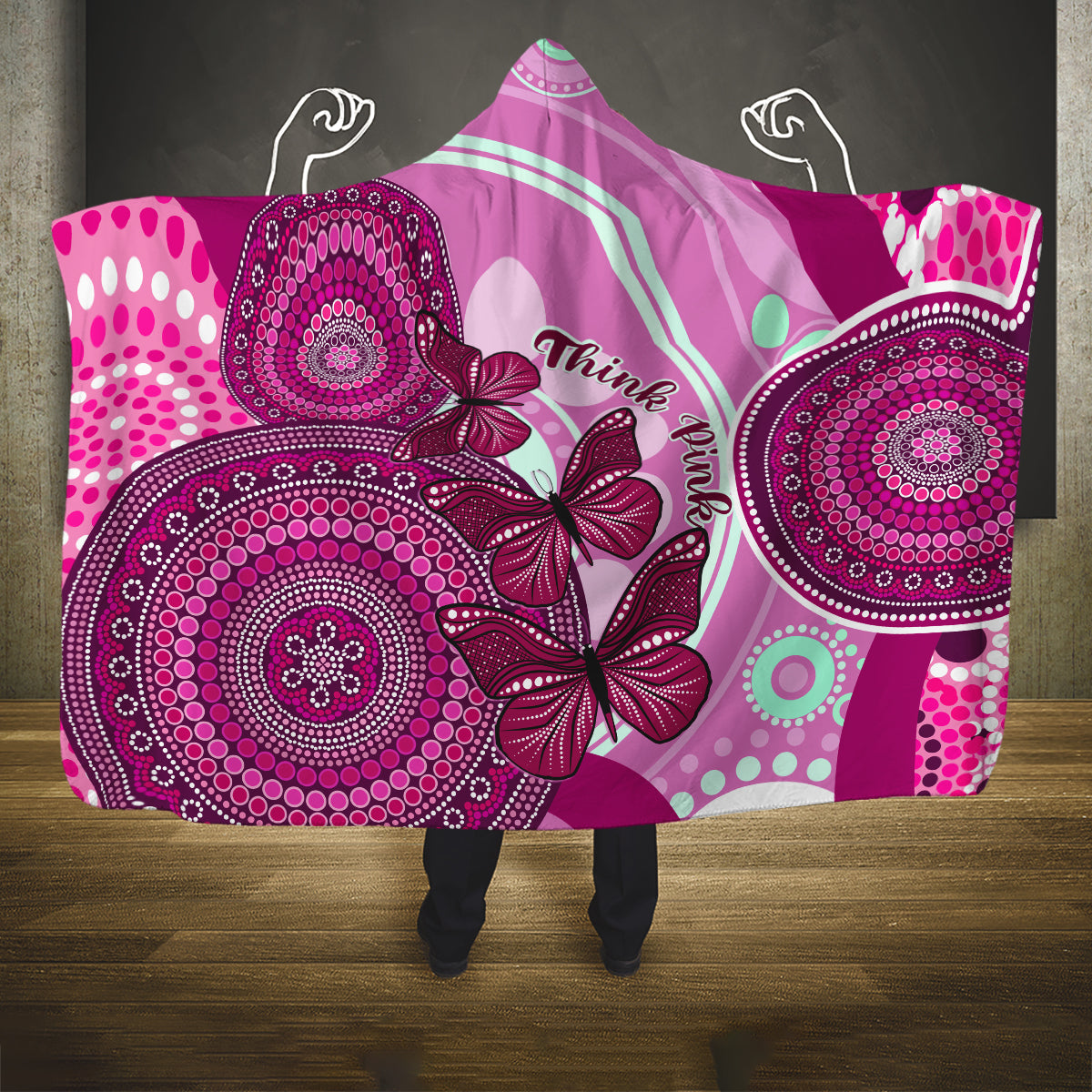 australia-breast-cancer-hooded-blanket-indigenous-butterfly-no-one-fights-alone