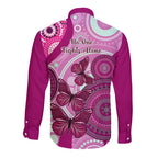 australia-breast-cancer-long-sleeve-button-shirt-indigenous-butterfly-no-one-fights-alone