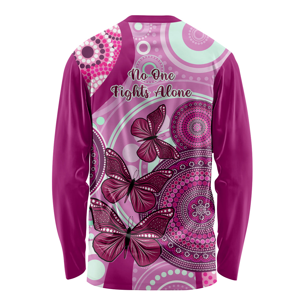 australia-breast-cancer-long-sleeve-shirt-indigenous-butterfly-no-one-fights-alone