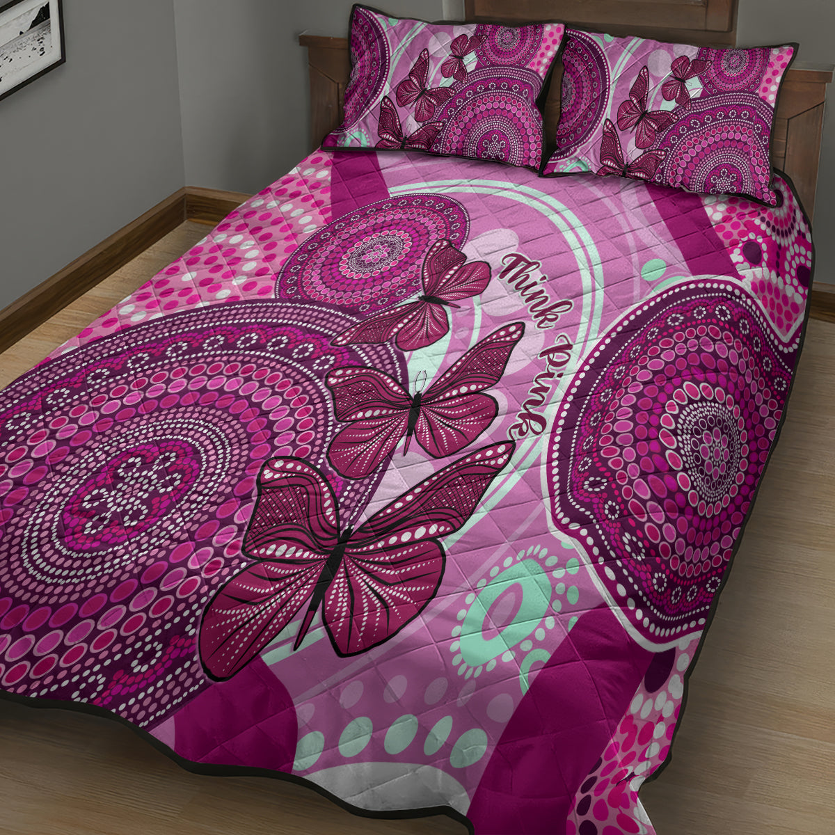 australia-breast-cancer-quilt-bed-set-indigenous-butterfly-no-one-fights-alone