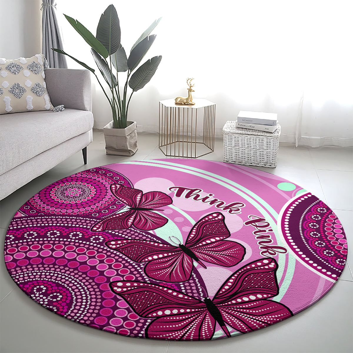 australia-breast-cancer-round-carpet-indigenous-butterfly-no-one-fights-alone