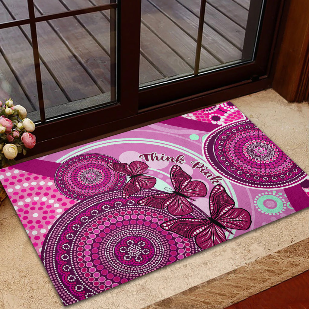 australia-breast-cancer-rubber-doormat-indigenous-butterfly-no-one-fights-alone