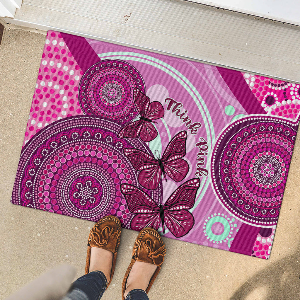 australia-breast-cancer-rubber-doormat-indigenous-butterfly-no-one-fights-alone
