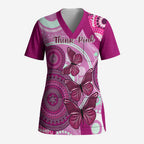 Australia Breast Cancer Scrub Top Indigenous Butterfly No One Fights Alone - Aussie Hoodie