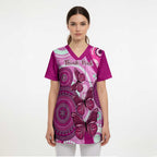 Australia Breast Cancer Scrub Top Indigenous Butterfly No One Fights Alone - Aussie Hoodie