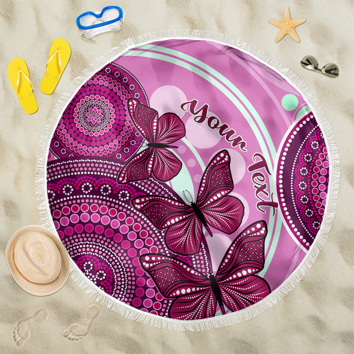 personalised-australia-breast-cancer-beach-blanket-indigenous-butterfly-no-one-fights-alone