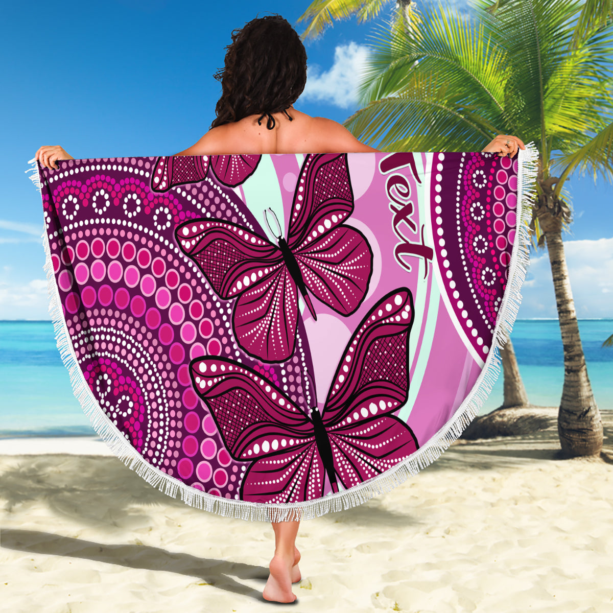 personalised-australia-breast-cancer-beach-blanket-indigenous-butterfly-no-one-fights-alone
