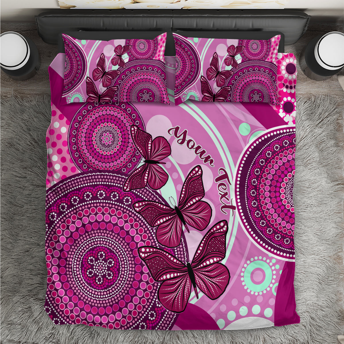 personalised-australia-breast-cancer-bedding-set-indigenous-butterfly-no-one-fights-alone