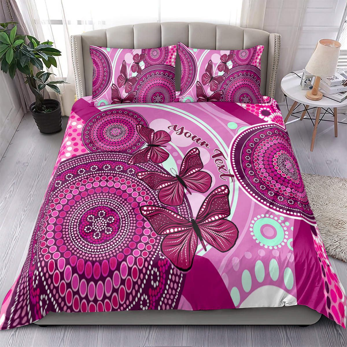 personalised-australia-breast-cancer-bedding-set-indigenous-butterfly-no-one-fights-alone