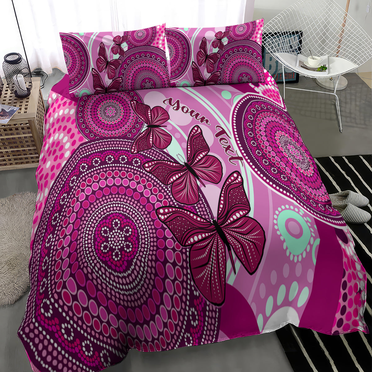personalised-australia-breast-cancer-bedding-set-indigenous-butterfly-no-one-fights-alone