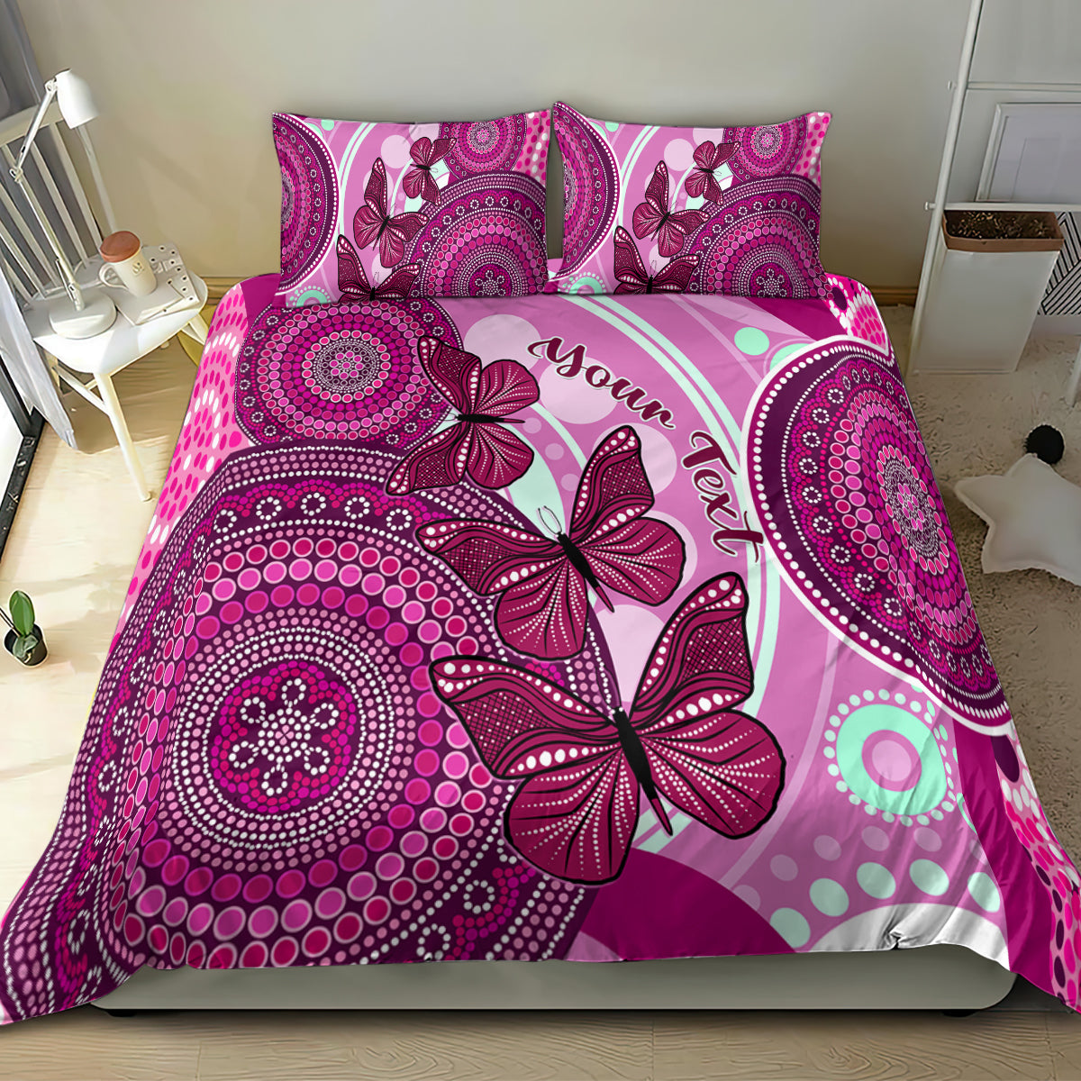 personalised-australia-breast-cancer-bedding-set-indigenous-butterfly-no-one-fights-alone