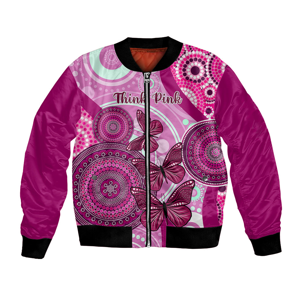 personalised-australia-breast-cancer-bomber-jacket-indigenous-butterfly-no-one-fights-alone