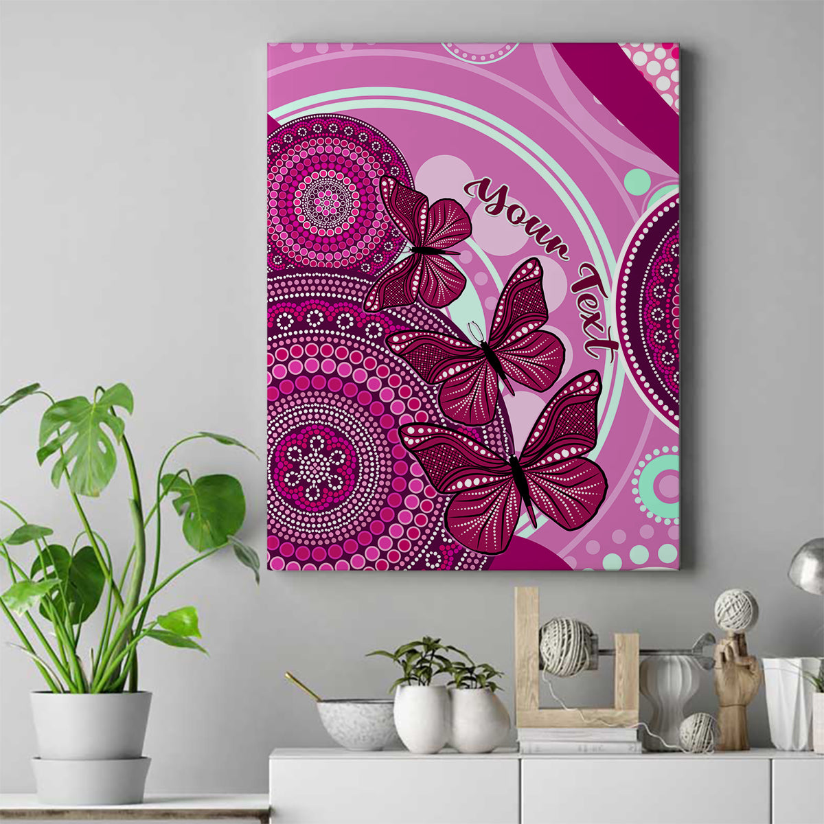 personalised-australia-breast-cancer-canvas-wall-art-indigenous-butterfly-no-one-fights-alone