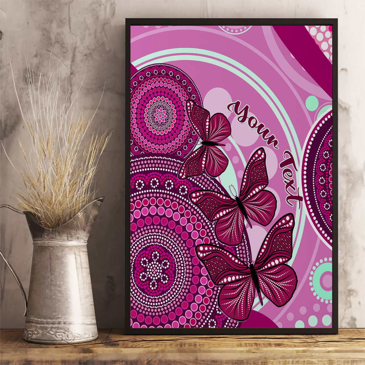 personalised-australia-breast-cancer-canvas-wall-art-indigenous-butterfly-no-one-fights-alone