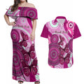 personalised-australia-breast-cancer-couples-matching-off-shoulder-maxi-dress-and-hawaiian-shirt-indigenous-butterfly-no-one-fights-alone