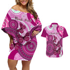 personalised-australia-breast-cancer-couples-matching-off-shoulder-short-dress-and-hawaiian-shirt-indigenous-butterfly-no-one-fights-alone