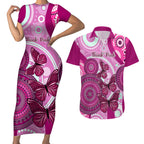 personalised-australia-breast-cancer-couples-matching-short-sleeve-bodycon-dress-and-hawaiian-shirt-indigenous-butterfly-no-one-fights-alone
