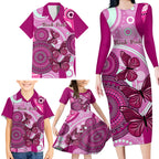 personalised-australia-breast-cancer-family-matching-long-sleeve-bodycon-dress-and-hawaiian-shirt-indigenous-butterfly-no-one-fights-alone