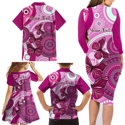 personalised-australia-breast-cancer-family-matching-long-sleeve-bodycon-dress-and-hawaiian-shirt-indigenous-butterfly-no-one-fights-alone
