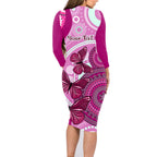 personalised-australia-breast-cancer-family-matching-long-sleeve-bodycon-dress-and-hawaiian-shirt-indigenous-butterfly-no-one-fights-alone