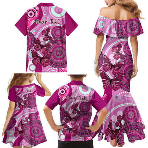 personalised-australia-breast-cancer-family-matching-mermaid-dress-and-hawaiian-shirt-indigenous-butterfly-no-one-fights-alone