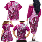personalised-australia-breast-cancer-family-matching-off-shoulder-long-sleeve-dress-and-hawaiian-shirt-indigenous-butterfly-no-one-fights-alone