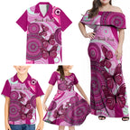 personalised-australia-breast-cancer-family-matching-off-shoulder-maxi-dress-and-hawaiian-shirt-indigenous-butterfly-no-one-fights-alone