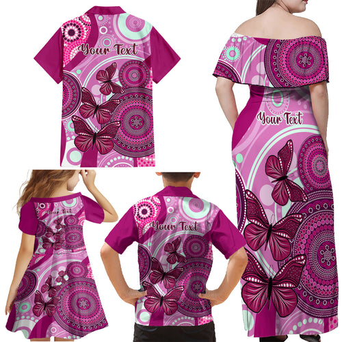 personalised-australia-breast-cancer-family-matching-off-shoulder-maxi-dress-and-hawaiian-shirt-indigenous-butterfly-no-one-fights-alone