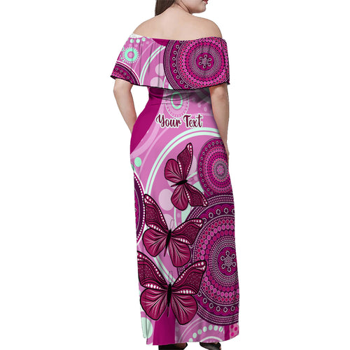 personalised-australia-breast-cancer-family-matching-off-shoulder-maxi-dress-and-hawaiian-shirt-indigenous-butterfly-no-one-fights-alone