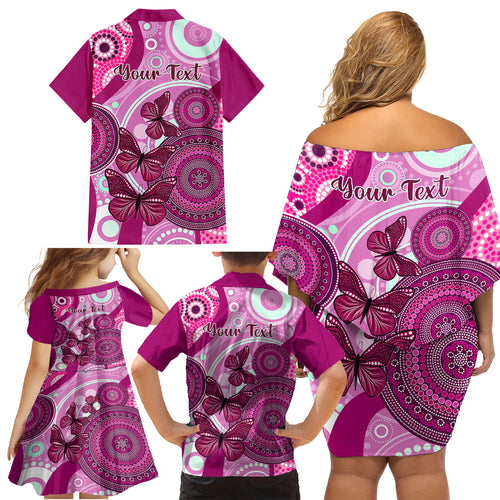 personalised-australia-breast-cancer-family-matching-off-shoulder-short-dress-and-hawaiian-shirt-indigenous-butterfly-no-one-fights-alone