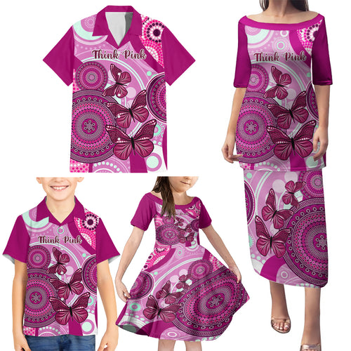 personalised-australia-breast-cancer-family-matching-puletasi-dress-and-hawaiian-shirt-indigenous-butterfly-no-one-fights-alone
