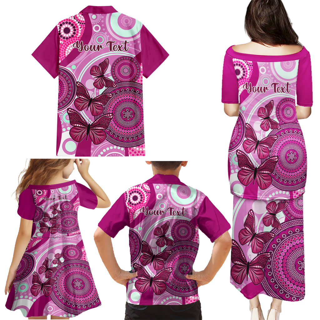 personalised-australia-breast-cancer-family-matching-puletasi-dress-and-hawaiian-shirt-indigenous-butterfly-no-one-fights-alone