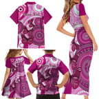 personalised-australia-breast-cancer-family-matching-short-sleeve-bodycon-dress-and-hawaiian-shirt-indigenous-butterfly-no-one-fights-alone