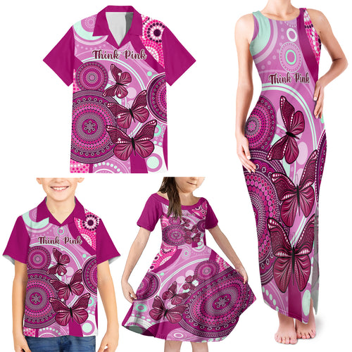 personalised-australia-breast-cancer-family-matching-tank-maxi-dress-and-hawaiian-shirt-indigenous-butterfly-no-one-fights-alone