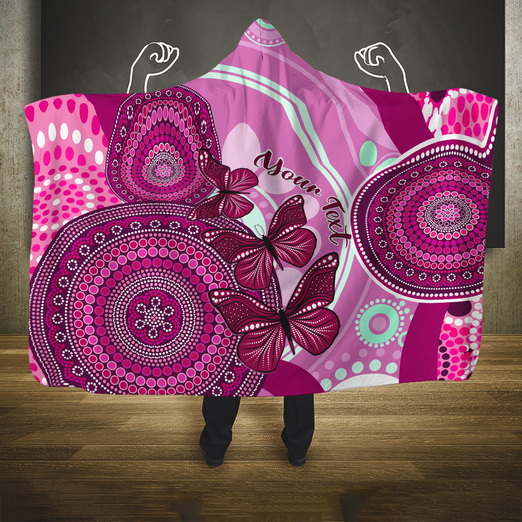 personalised-australia-breast-cancer-hooded-blanket-indigenous-butterfly-no-one-fights-alone