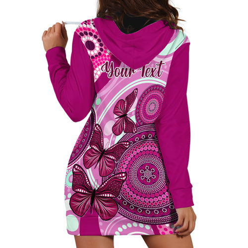 personalised-australia-breast-cancer-hoodie-dress-indigenous-butterfly-no-one-fights-alone